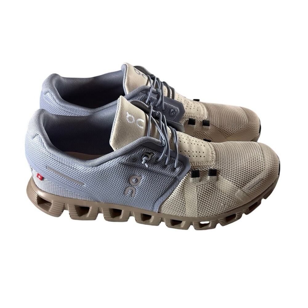 On Running Cloud 5 Sneakers Womens Size 10 Nimbus Moon Beige Blue Athletic Shoes